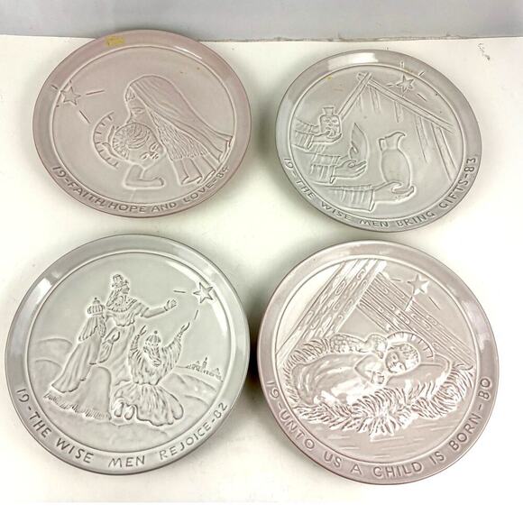 VTG Set of 4 Frankoma Ceramic Christmas Plate Joniece Frank Holiday Wall Decor - Picture 1 of 14